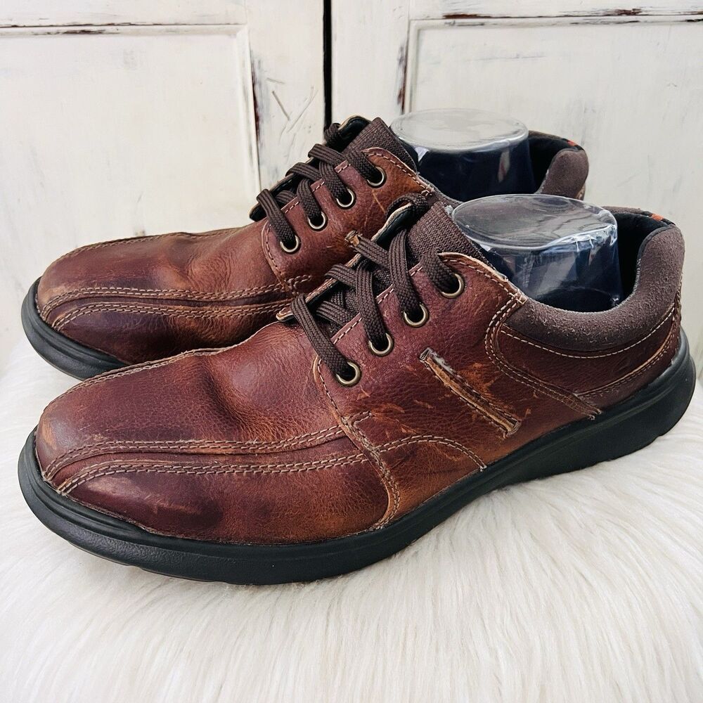Clarks Brown Oiled Leather Lightweight Lace up Mens Sneakers - Size 10.5W